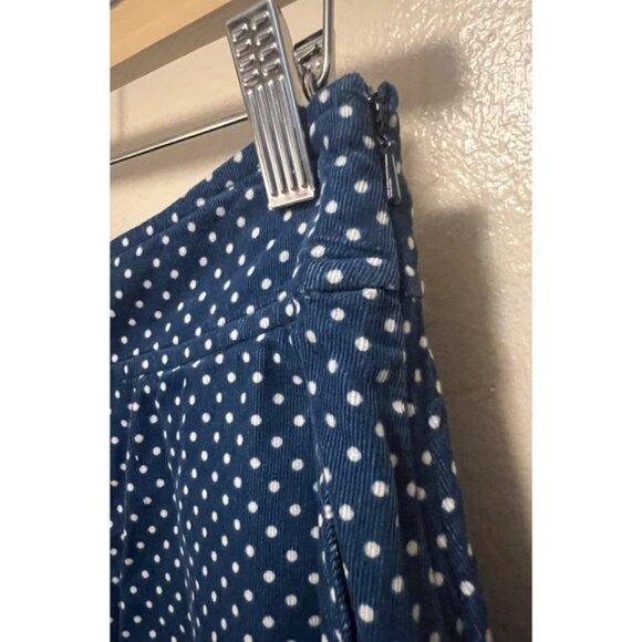 Vanessa Virginia Anthropologie Blue Midi Polka Dot Corduroy Skirt Pockets Sz 8 - Picture 5 of 12
